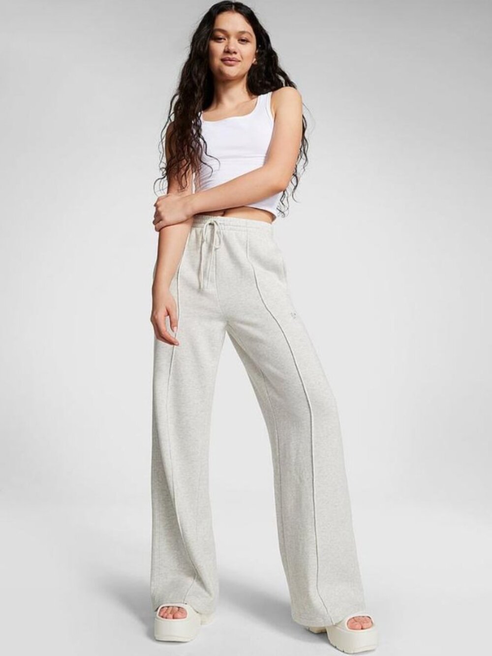PINK Victoria's Secret Beige Ivy Fleece Wide Leg Sweatpants XL NWT
